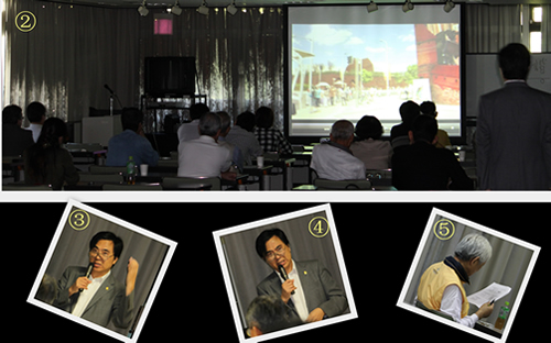 毛先生自ら現地で撮影した上海万博ビデオ観賞
毛先生講義風景①
毛先生講義風景②
真剣に第2講の資料を読んでいる高秀雄顧問
